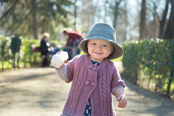 Image showing The first steps of the kid in the big world.