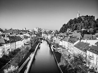 Image showing Cityscape of Ljubljana, capital of Slovenia in warm afternoon sun.