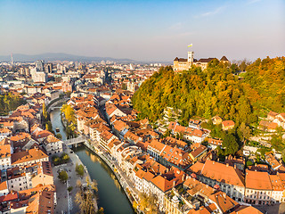Image showing Cityscape of Ljubljana, capital of Slovenia in warm afternoon sun.