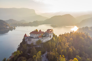 Image showing Medieval castle on Bled lake in Slovenia in autumn.