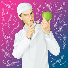 Image showing Doctor does gmo modification to an apple