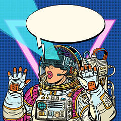 Image showing Woman astronaut in virtual reality glasses. Girls 80s