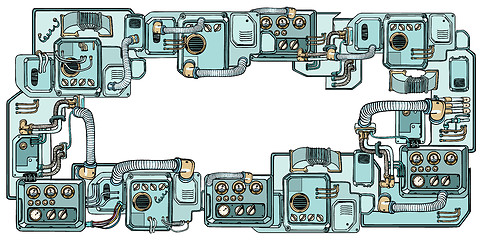 Image showing Cyberpunk robots mechanisms and machines. Details of the spacecr