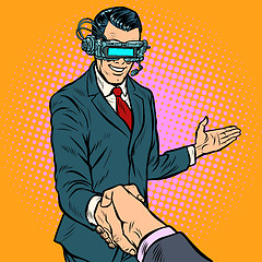 Image showing businessman shaking hands in virtual reality