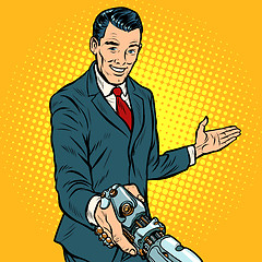 Image showing businessman shaking hands with robot, new technology