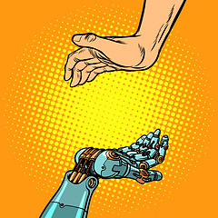 Image showing Human and robot hands. presentation gesture