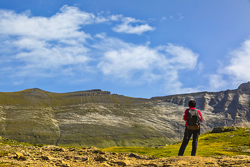 Image showing Hiker in the Circus of Troumouse - Pyrenees Mountains