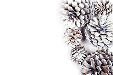 Image showing White decorative pine cones.