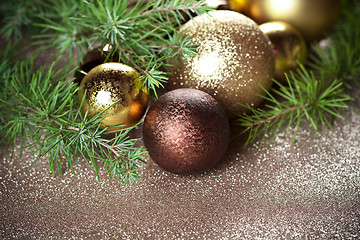 Image showing Christmas decorations and evergreen fir tree. 