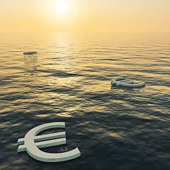 Image showing Euros Floating To A Sunset Showing Money Wealth Or Earnings