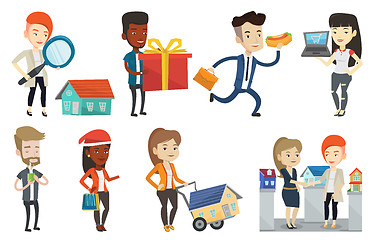 Image showing Vector set of shopping people characters.