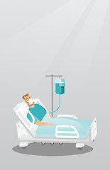 Image showing Patient lying in hospital bed with oxygen mask.