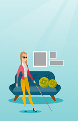 Image showing Blind woman with a stick vector illustration.