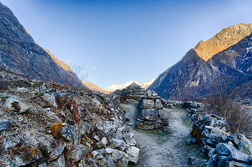 Image showing Langtang valley moonrise over mountain