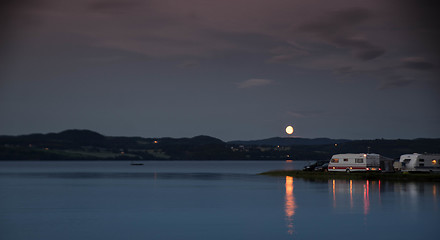 Image showing Moonrise over norvegian camping