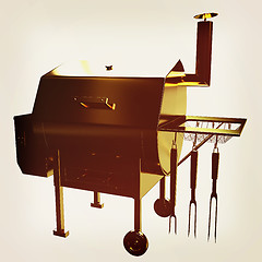 Image showing Gold BBQ Grill. 3d illustration. Vintage style