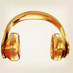 Image showing Gold headphones icon on a white background. 3D illustration. Vin