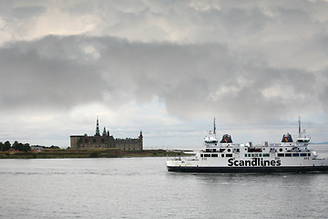 Image showing Kronborg Castle viewed from the ferry to Sweden