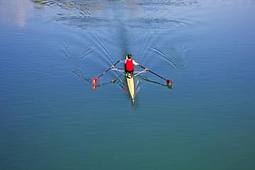 Image showing Single scull rowing competitor, rowing race one rower