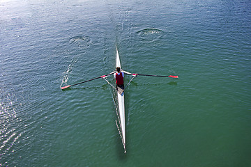 Image showing Single scull rowing competitor, rowing race one rower