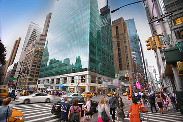 Image showing New York, USA – August 20, 2018: Busy sidewalk at the intersec