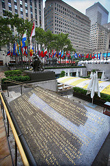 Image showing New York, USA – August 23, 2018: Rockefeller Center, flagpoles