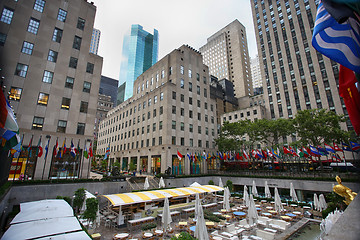 Image showing New York, USA – August 23, 2018: Rockefeller Center, flagpoles