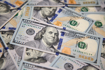 Image showing Close up of new hundred dollar bill with portrait of Franklin