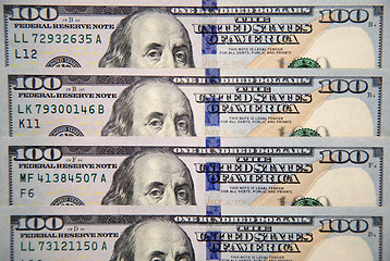 Image showing Close up of new hundred dollar bill with portrait of Franklin