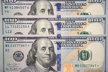 Image showing Close up of new hundred dollar bill with portrait of Franklin