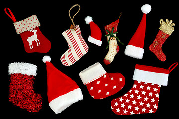 Image showing Christmas Stockings and Santa Hats