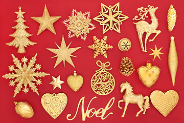 Image showing Christmas Noel Sign and Gold Decorations