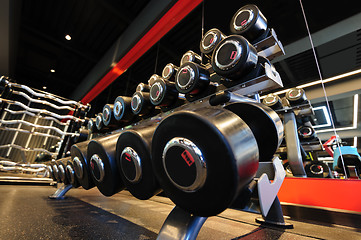 Image showing Gym interior with dumbbells stand