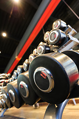 Image showing Gym interior with dumbbells stand