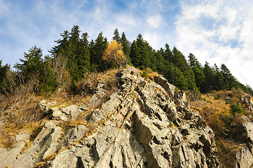 Image showing View from Transfagarasan road down to rock, Romania