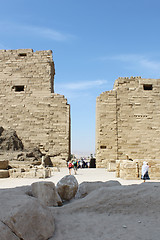 Image showing Tourists among the ancient ruins of Karnak Temple, Luxor, Egypt
