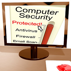 Image showing Computer Security Protected Meter Shows Computer Internet Safety