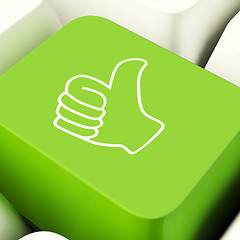 Image showing Thumbs Up Computer Key In Green Showing Approval And Being A Fan