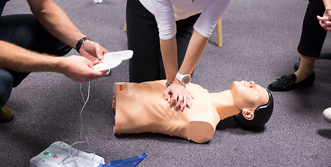 Image showing First Aid Training. Defibrillator CPR Practice