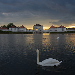 Image showing Dramatic scenery of post storm sunset of Nymphenburg palace in Munich Germany.