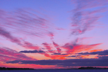 Image showing Winter sunset over frozen Baltic Sea in Finland