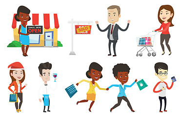 Image showing Vector set of shopping people characters.