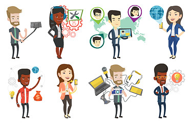 Image showing Vector set of people using modern technologies.