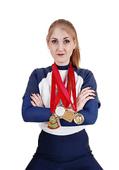 Image showing A closeup portrait of woman with medals