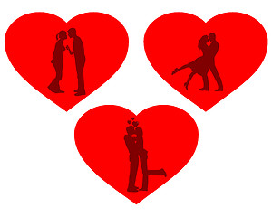 Image showing three hearts and silhouettes