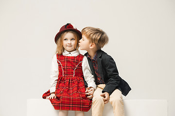 Image showing Cute stylish children on white studio background