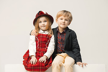 Image showing Cute stylish children on white studio background