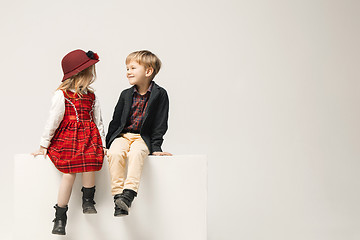 Image showing Cute stylish children on white studio background