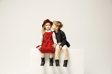 Image showing Cute stylish children on white studio background