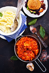 Image showing fried cabbage and mashed potato